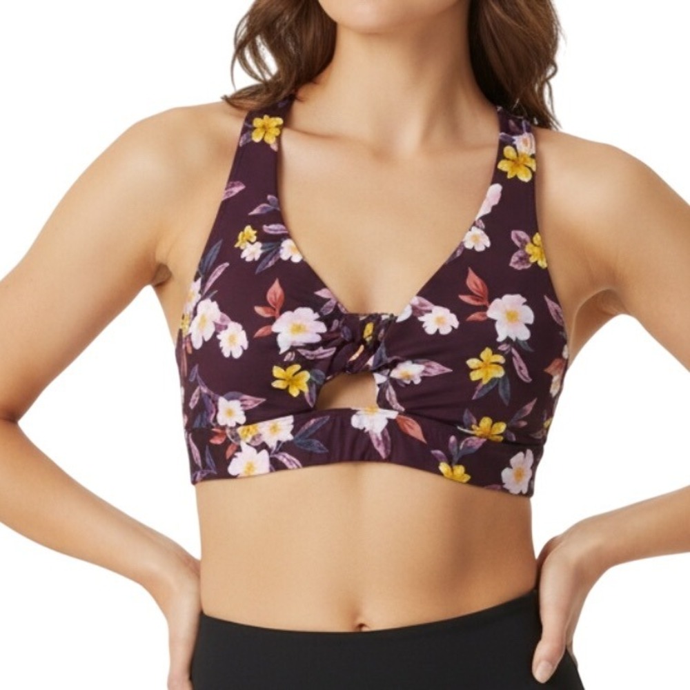 Victoria's Secret PINK Ultimate Floral Twist Front Sports Bra Burgundy Size M‎